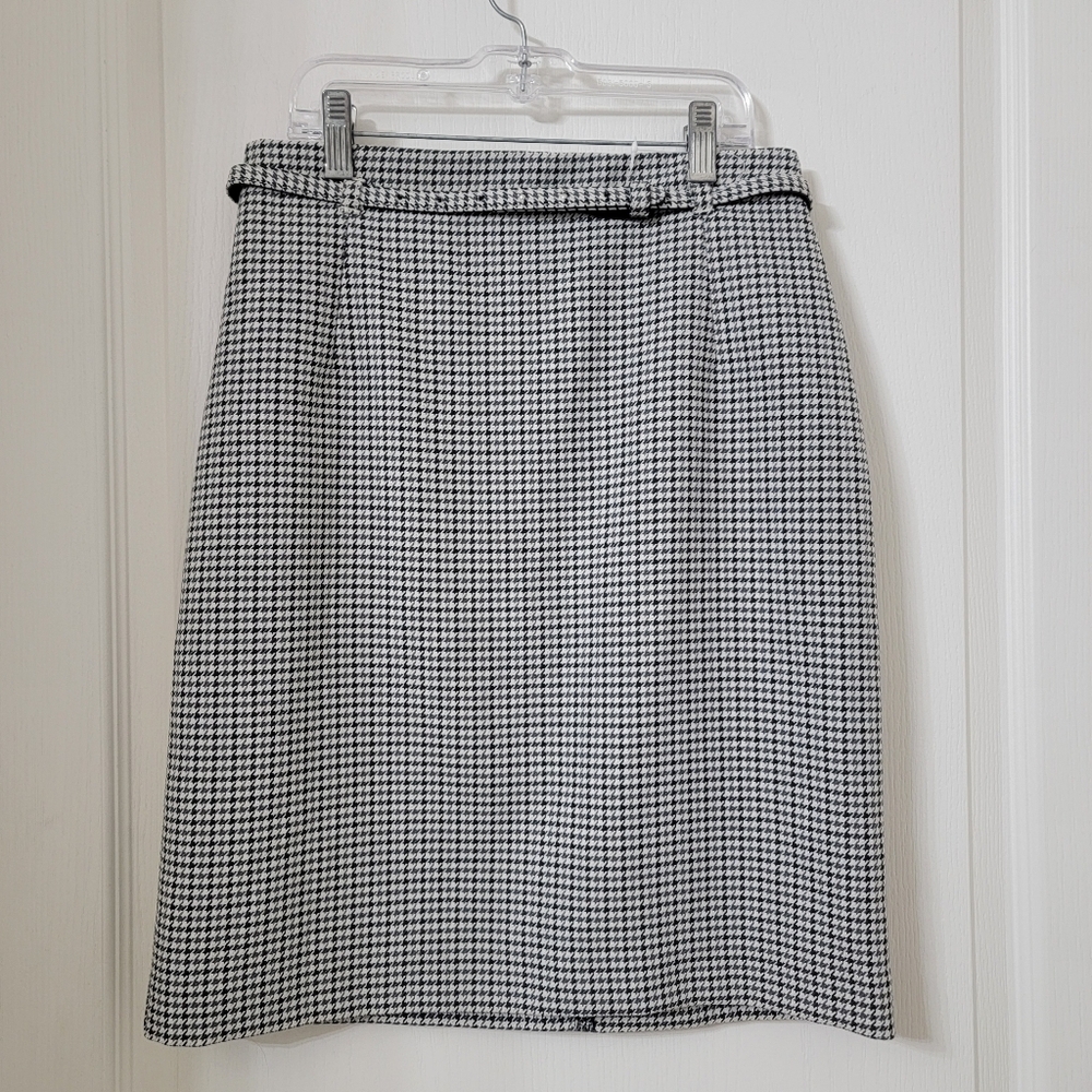 H&M Size 4 Black, Gray & White Houndstooth Pencil Skirt with Belt, NEW with Tag